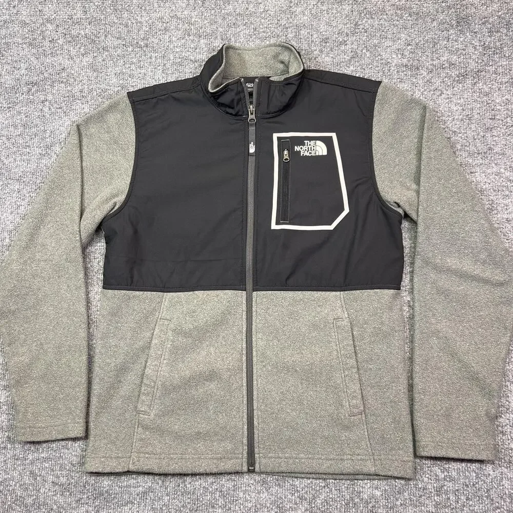 The North Face Jacket Boys Large 14/16 Gray Black Fleece Full Zip Chest Pocket